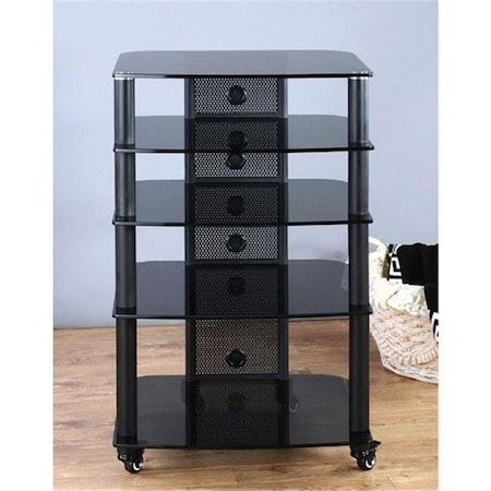 Vti Manufacturing VTI Manufacturing NGR405BB Black Poles 5 Black Glass Shelves AV Stand NGR405BB